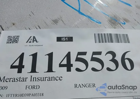 2009 Ford Ranger Sport/Xl/Xlt z USA, uszkodzony, nr VIN 1FTYR10D39PA03318